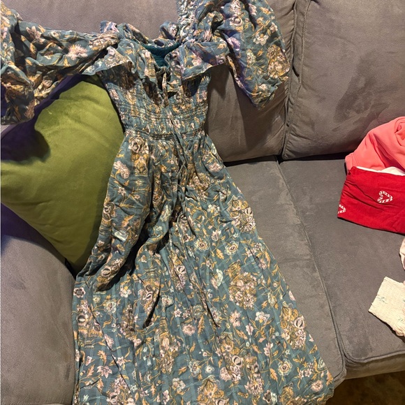 Free People Floral Long Sleeve Dress in Teal and Pink oasis midi - Picture 4 of 7